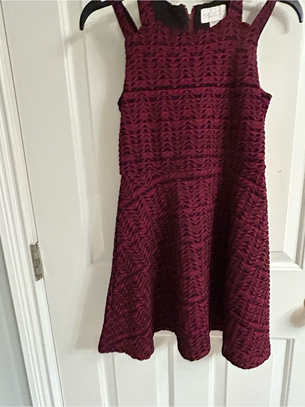 NWT-Girls The Children's Place Burgundy Textured Fit & Flare Dress - Picture 5 of 14